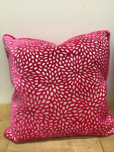 18" Hot Pink Velvet Burnout  Down Filled Pillow