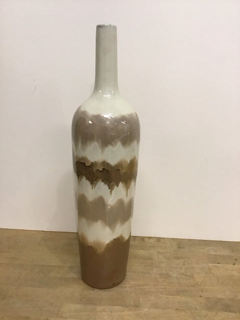 23" Tan/Gold Brown Glazed Narrow Top Vase