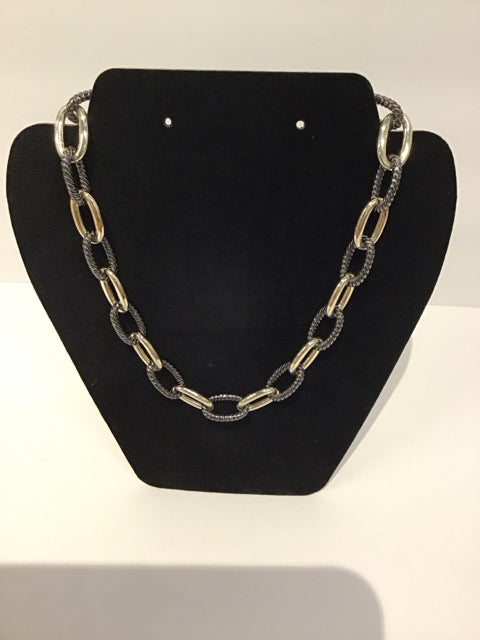 Yurman Style Gunmetal/Gold Chain Necklace