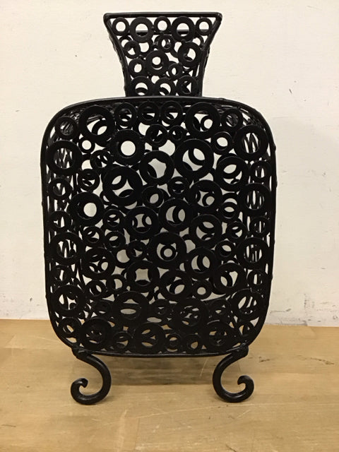 14" Black Metal Lattice Footed Vase