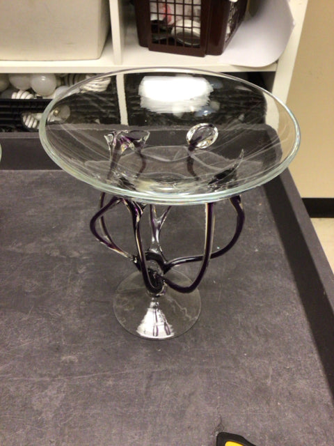 10 3/4" Purple Art Glass Footed Bowl