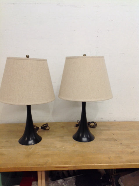 Pair Two Brown Table Lamps w/Shades