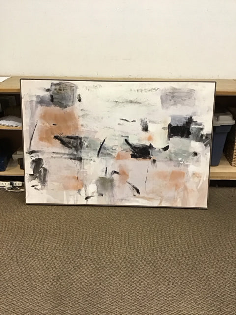 40x59 Grey Framed Blush/Grey Black Abstract