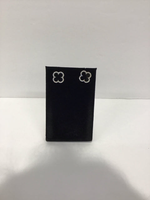 Van Cleef Style Silver Onyx/Pave Stud Earrings