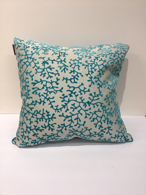 Silver Pillow w/Aqua Coral Chenille Design