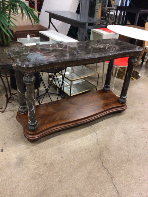 AS-IS Stone & Wood Console Table(Ring Mark On Top/Loose)
