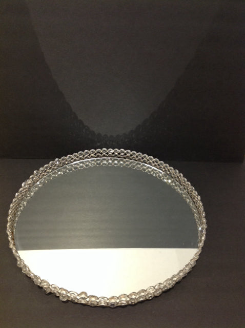 17" Rd Footed Mirror Tray w/Crystals