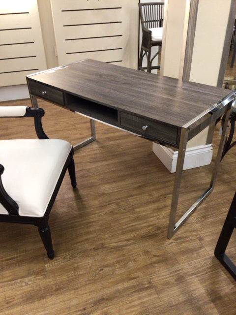 Grey Faux Wood/Chrome Desk