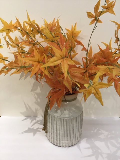 Orange Fall Leaves w/Ivory Ceramic Vase