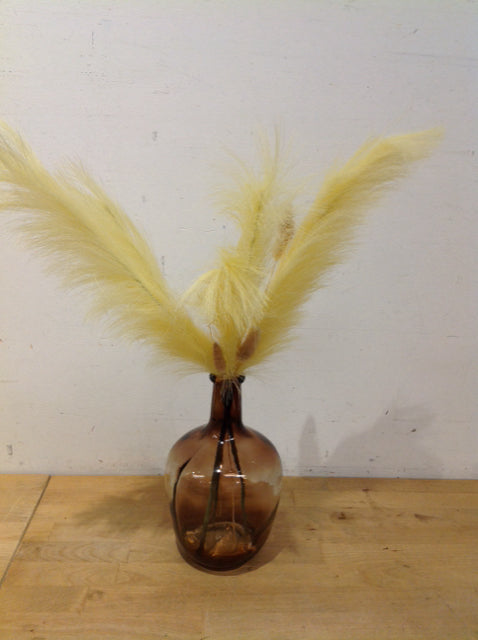 11" Faux Pampas Grass in Brown Glass Vase
