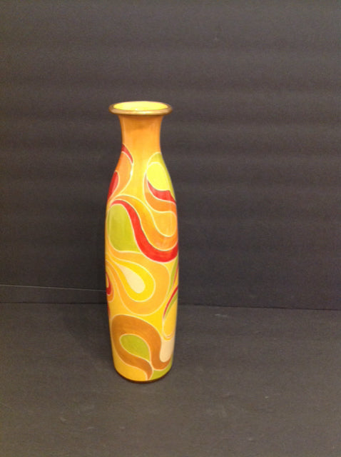 18" Orange/Green Pattern Vase