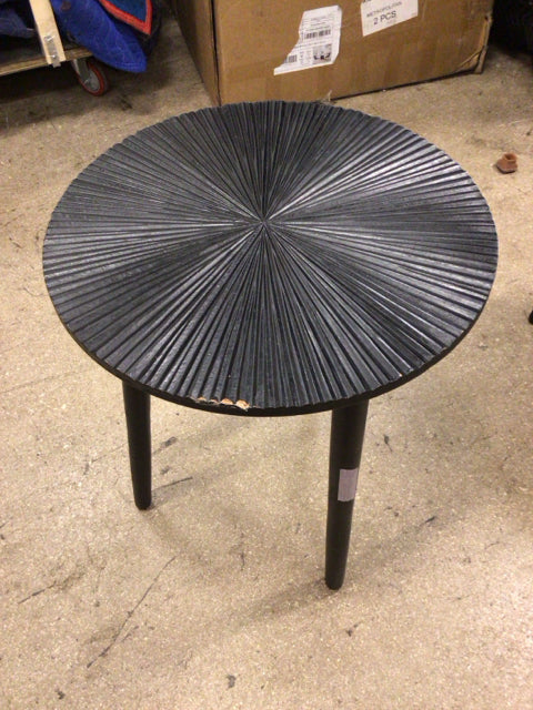 Round Black Ribbed Wood End Table