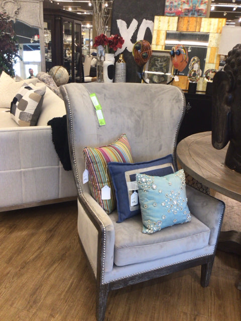 Four Hands Grey Upholstered Wing Chair