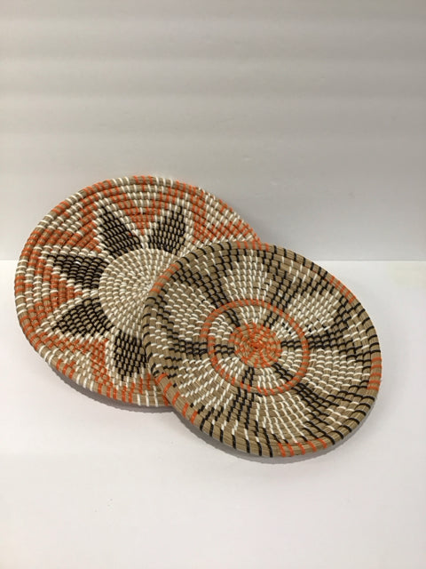 Set/2 Woven Trays w/Orange Black/White Weave