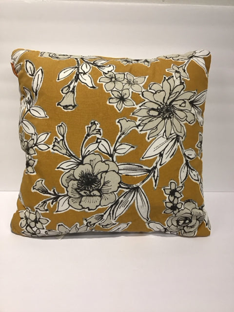 Mustard Grey/Black/White Flowers Pillow