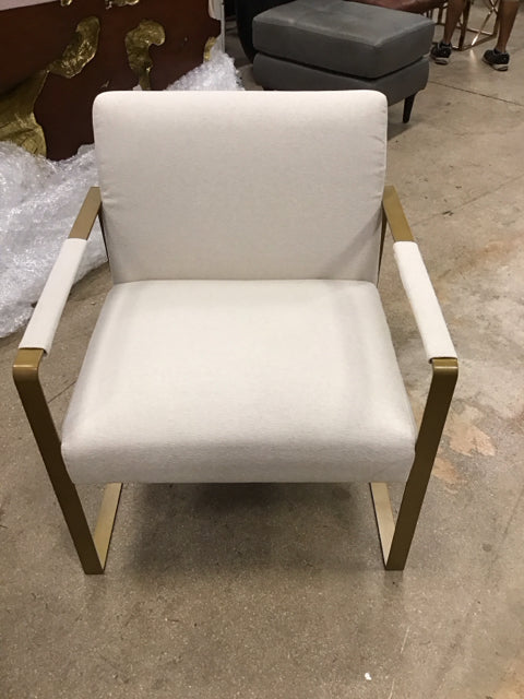 Cream Upholstered Gold Frame Accent Chair