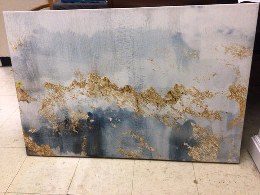 45" X 30" Blue/Gold Abstract Print On Canvas