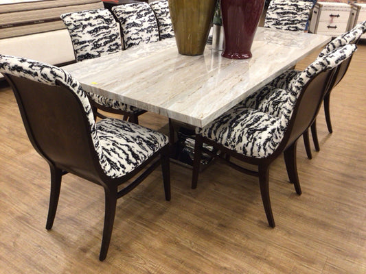 Clive Daniels Rectangular Faux Stone Chrome Base Dining Table