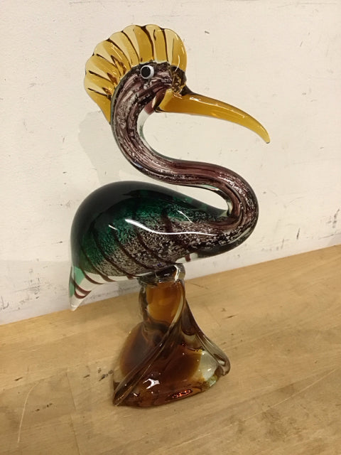 10.5" Murano Style Art Glass Amber Plum Heron