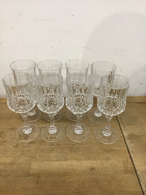 Set Of 8 7" Crystal D'Arques Wine Glasses