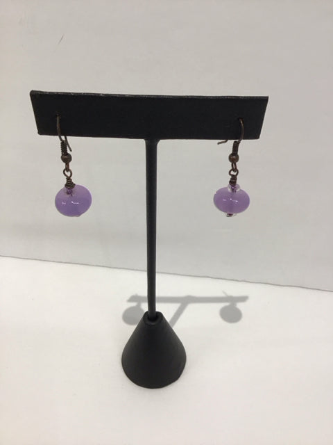 Purple Glass Earrings Bronze Tone Wire