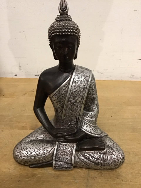 12" Silver & Black Resin Buddha