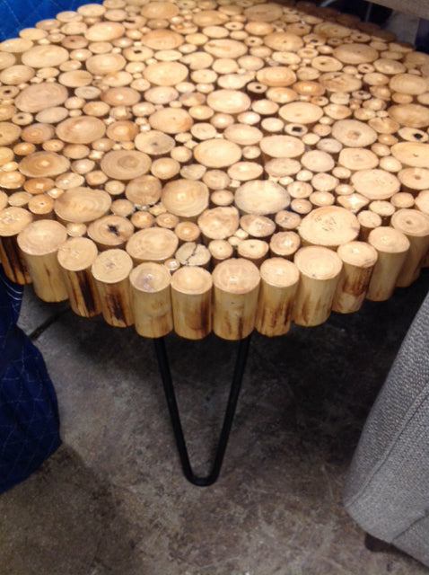 22" Wood Bamboo & Metal Accent Table