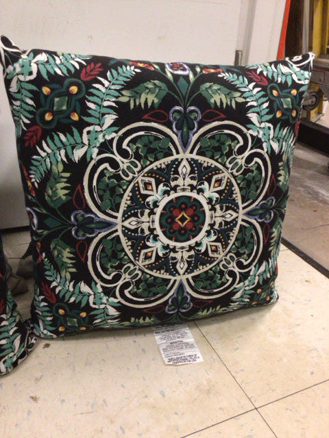 Black Floral Outdoor Pillow