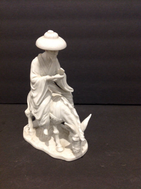 Vtg White Porcelain Japanese Man on Donkey