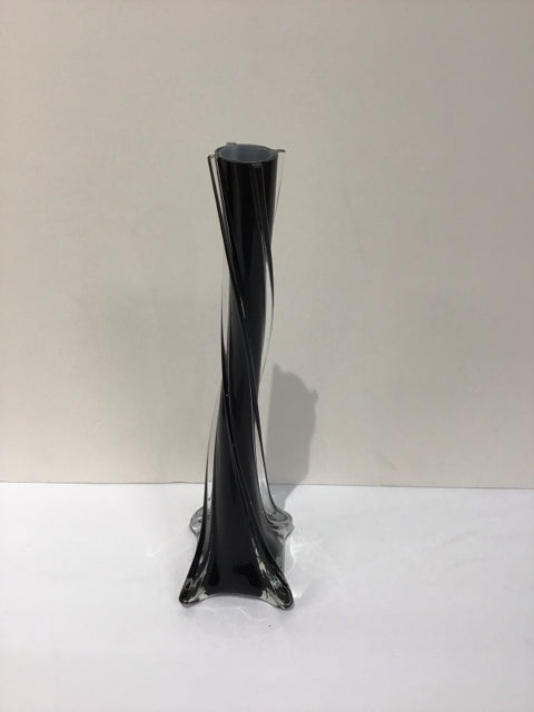 12" Clear/Black Twisted Glass Bud Vase