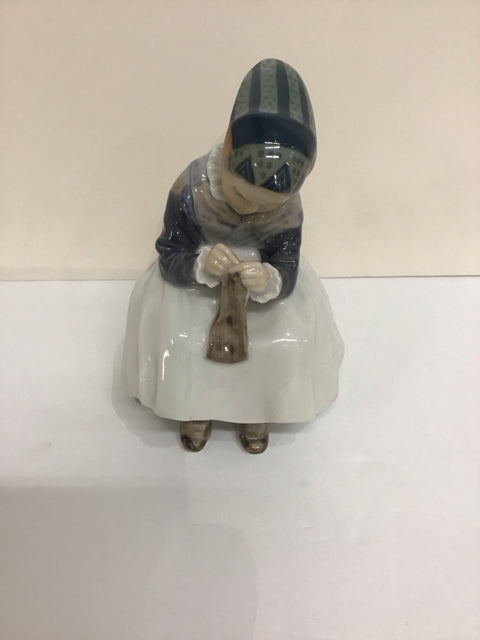 6" Danish Porcelain Woman Sewing