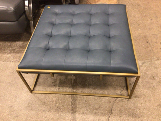 Blue Leather Ottoman/Coffee Table