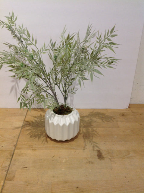14" Artificial Plant in White Ceramic Vase