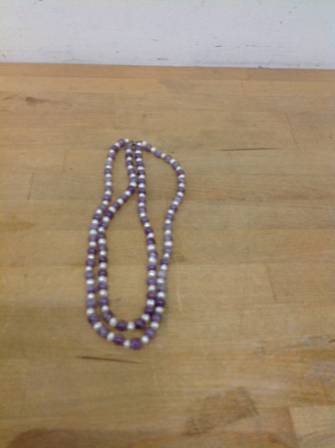 Necklace- Purple & Pearl Beaded Stones