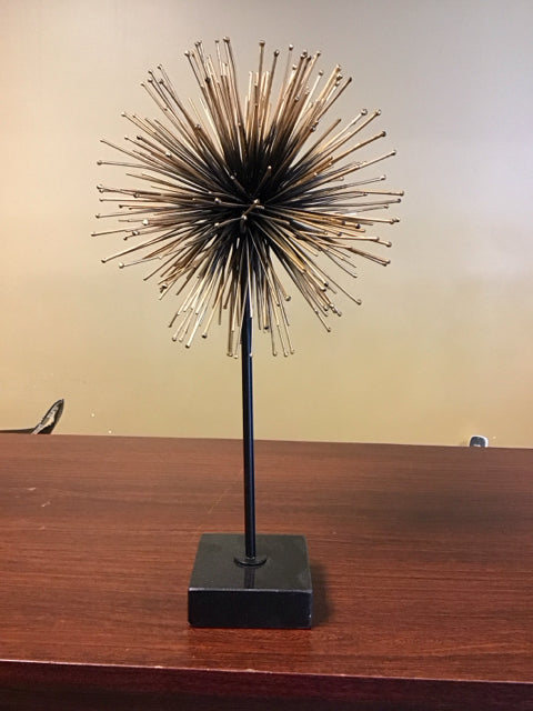 16" Gold Metal Spike Orb W/Black Stone Base
