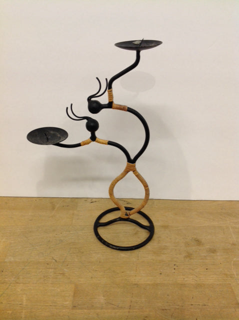 12" Tea Light Metal Holder w/Straw Wrapped People