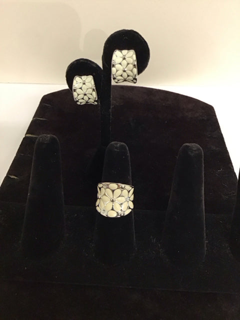Silver Enamel Earrings w/Matching Ring
