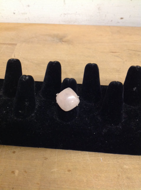 Square Pink Quartz Silver Tone Ring