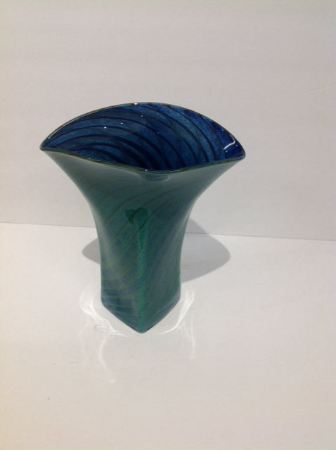 11" Art Deco Blue/Green Glass Vase