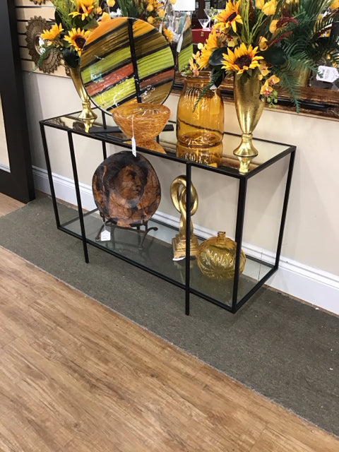 2-Level Glass/Mirror Black Metal Console