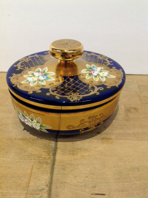 Bohemian Cobalt Blue Glass Vanity Jar