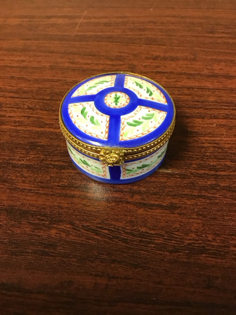 2" Limoges Blue/Gold Leaves Enamel Trinket