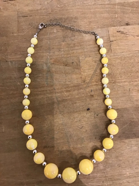 Yellow & Silver Beaded Necklace