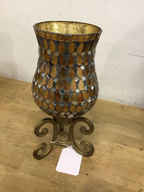 11.5" H Gold Mirror Mosaic Candle Holder