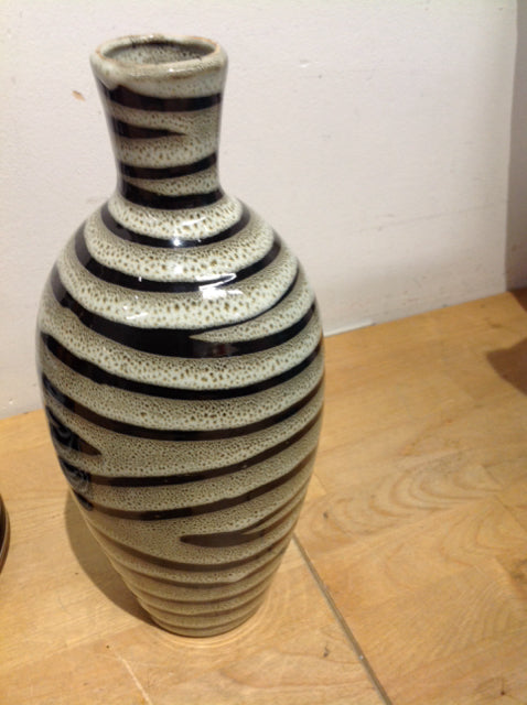 Vase- 11" Black & Grey Ceramic