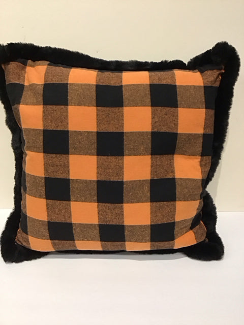 Orange/Black Check Down Fill Pillow