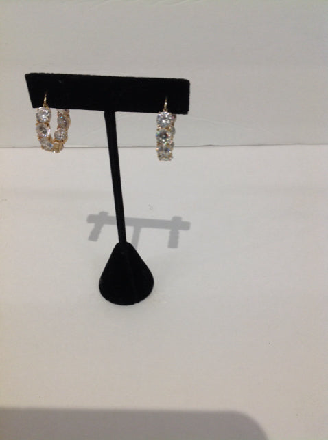 Small Gold Hoop Earrings w/Rhinestones