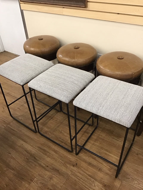 Set/3 Backless Upholstered Black Metal Counter Stools