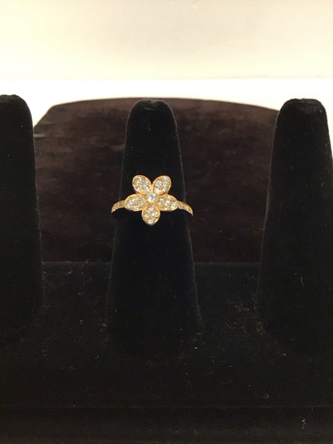 Louis Vuitton Style Ring w/Gold Flower/Pave