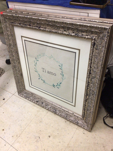 25 1/2" Square Ethan Allen Silver Framed "Ti Amo" Print